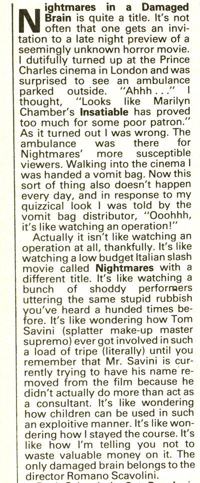 Nightmares In a Damaged Brain Monster Monthly Review